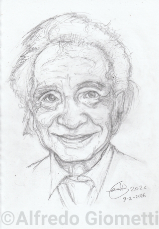 Antonino Zichichi caricatura caricature portrait - Author: Alfredo Giometti - Human Made Art (No AI)