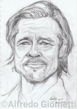 Brad Pitt caricatura caricature portrait - Author: Alfredo Giometti - Human Made Art (No AI)