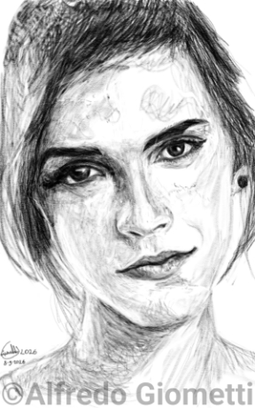 Emma Watson caricatura caricature portrait - Author: Alfredo Giometti - Human Made Art (No AI)