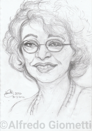 Enrica Bonaccorti caricatura caricature portrait - Author: Alfredo Giometti - Human Made Art (No AI)