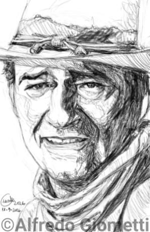 John Wayne caricatura caricature portrait - Author: Alfredo Giometti - Human Made Art (No AI)
