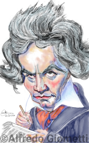 Ludwig Van Beethoven caricatura caricature portrait - Author: Alfredo Giometti - Human Made Art (No AI)