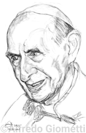 Papa Paolo VI caricatura caricature portrait - Author: Alfredo Giometti - Human Made Art (No AI)