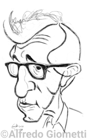 Woody Allen caricatura caricature portrait - Author: Alfredo Giometti - Human Made Art (No AI)